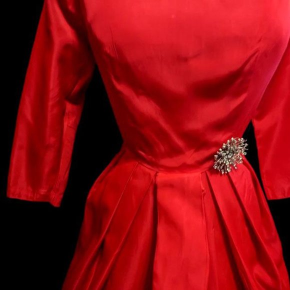Vintage 1950s Holiday Xmas Party DRESS RED TAFFETA Bust 36" - Picture 5 of 8